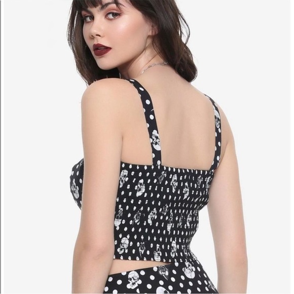 Black & White Polka Dot Skull & Rose Girls Crop Tank Top medium - Picture 2 of 8